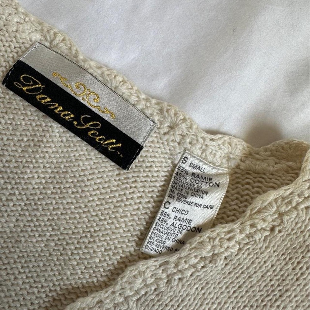 Vintage 90s Dana Scott Pearl Button Short Sleeve Lace Embroidered Cardigan Small - Picture 4 of 6